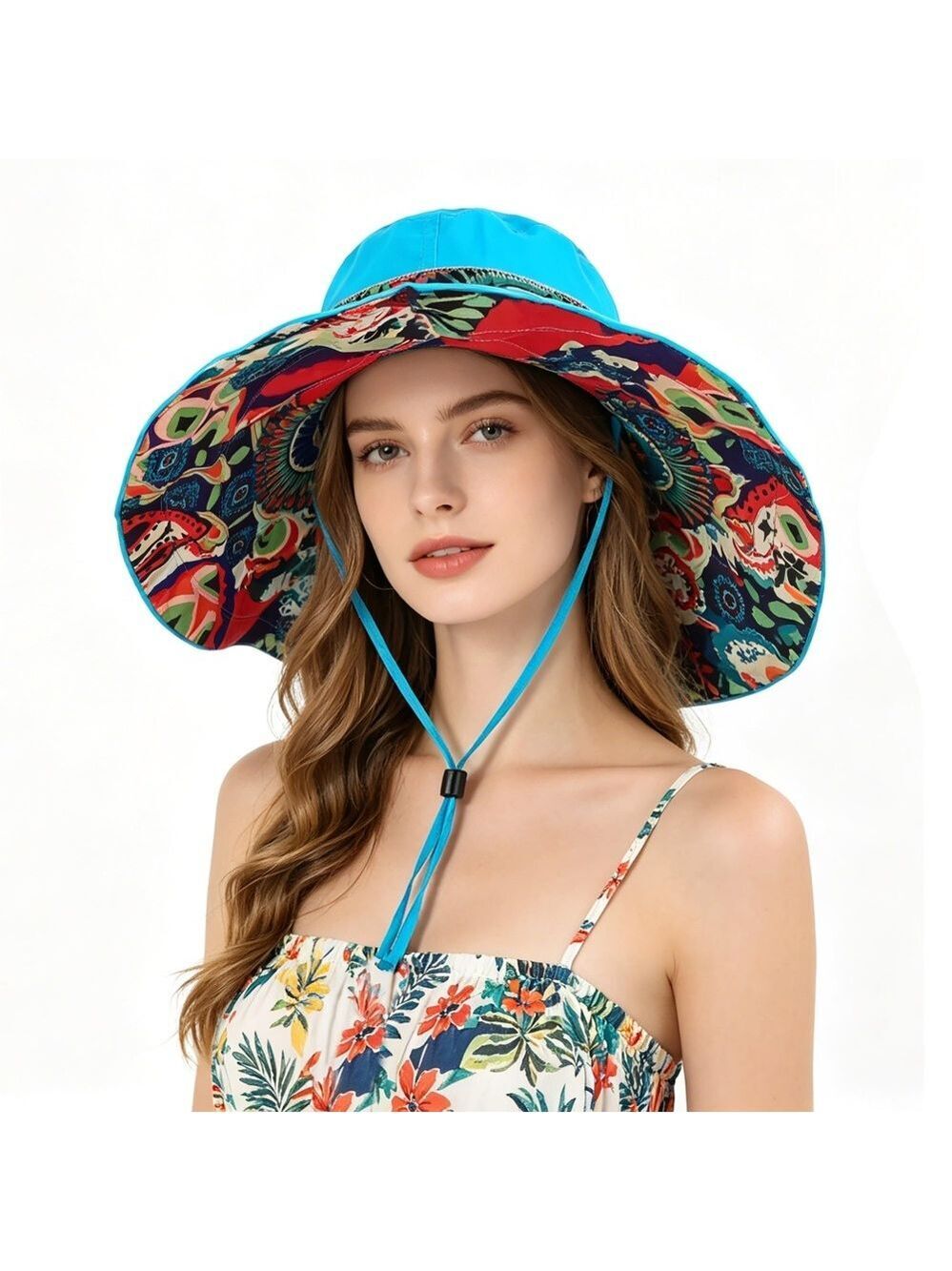 Women's Foldable Floppy Sun Hats Reversible Vacation Beach Cap | Blue | Size OS - Picture 2 of 12